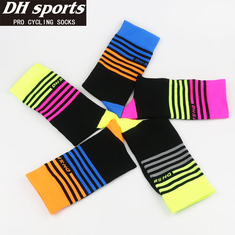 Unisex multicolor striped Cycling socks professional Men Sports Running outdoor bicycle socks